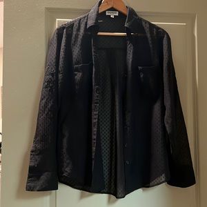 Express women’s black sheer polka dot button down top